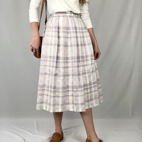 Vintage Pleated Midi Skirt High Waisted Long Pleated Pockets Kilt Preppy Canada - Picture 7 of 9